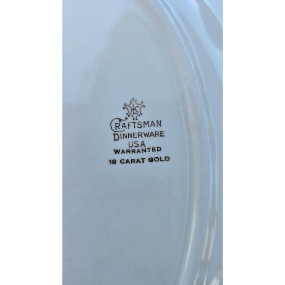 Vintage Craftsman Dinnerware Oval Platter Red Gold Floral 13" USA 18K Carat Gold - Picture 8 of 9